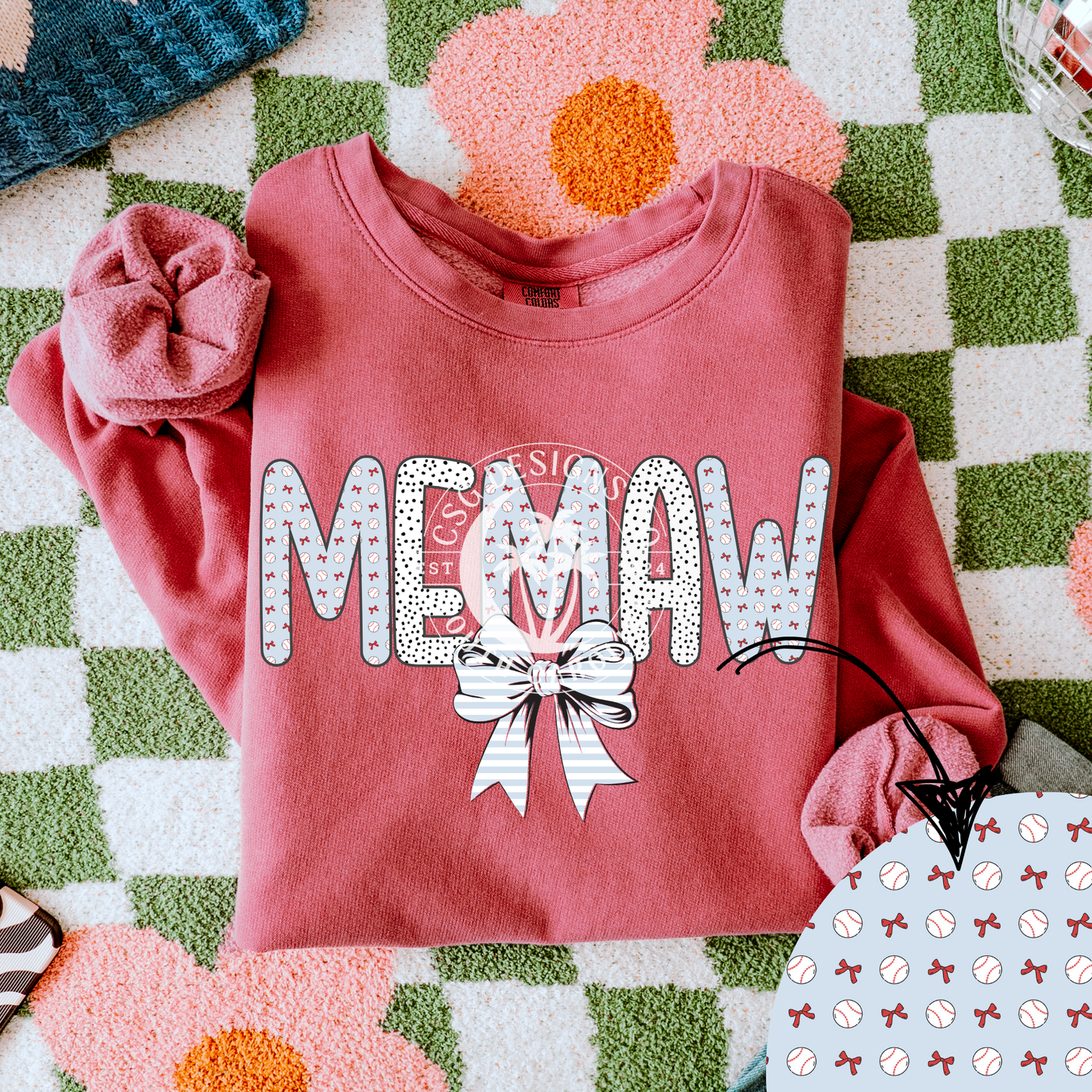 Baseball Memaw With Bow-PNG