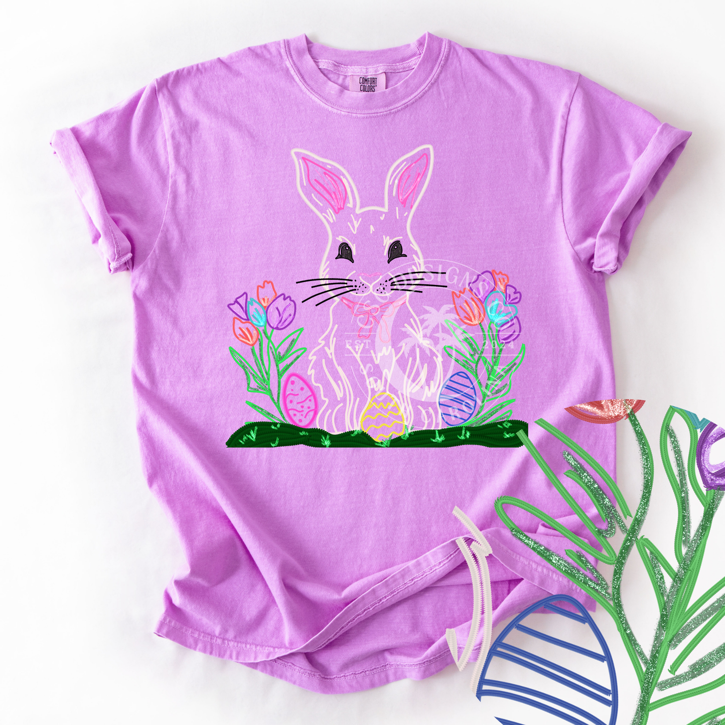 Easter Bunny- Faux Embroidery- PNG