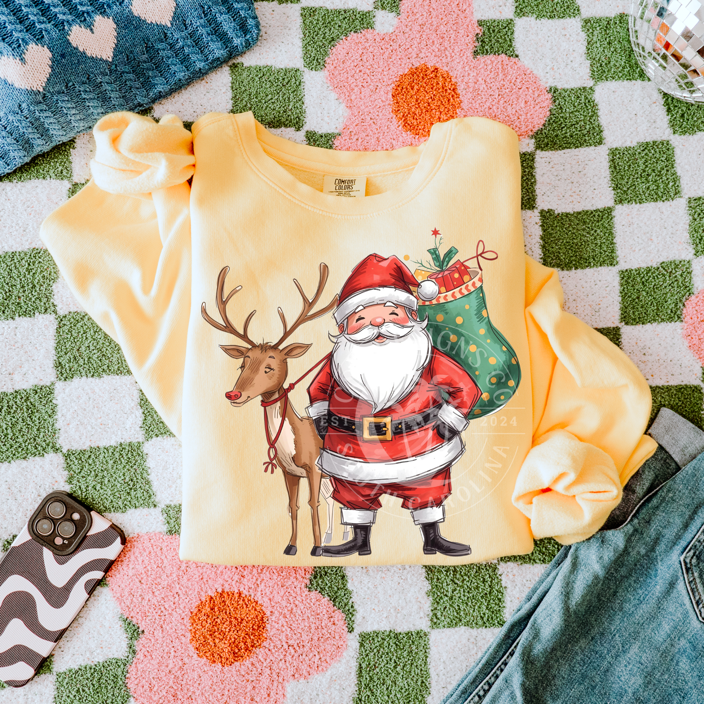 Whimsy Santa With Reindeer- PNG