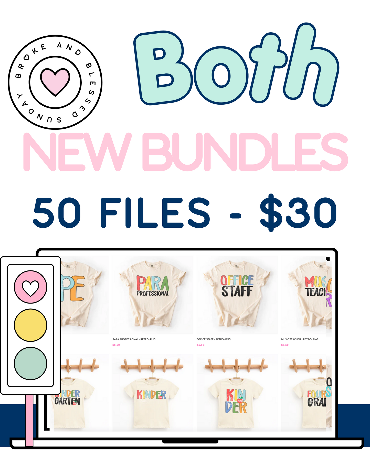 Neon AND Retro Grades/Staff Bundles- 50 PNG files