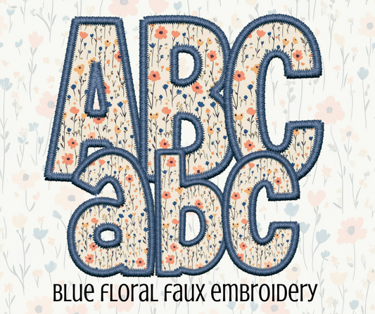 Blue Floral Faux Embroidery Alpha Set