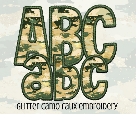 Glitter Camo- Faux Embroidery Alpha Set