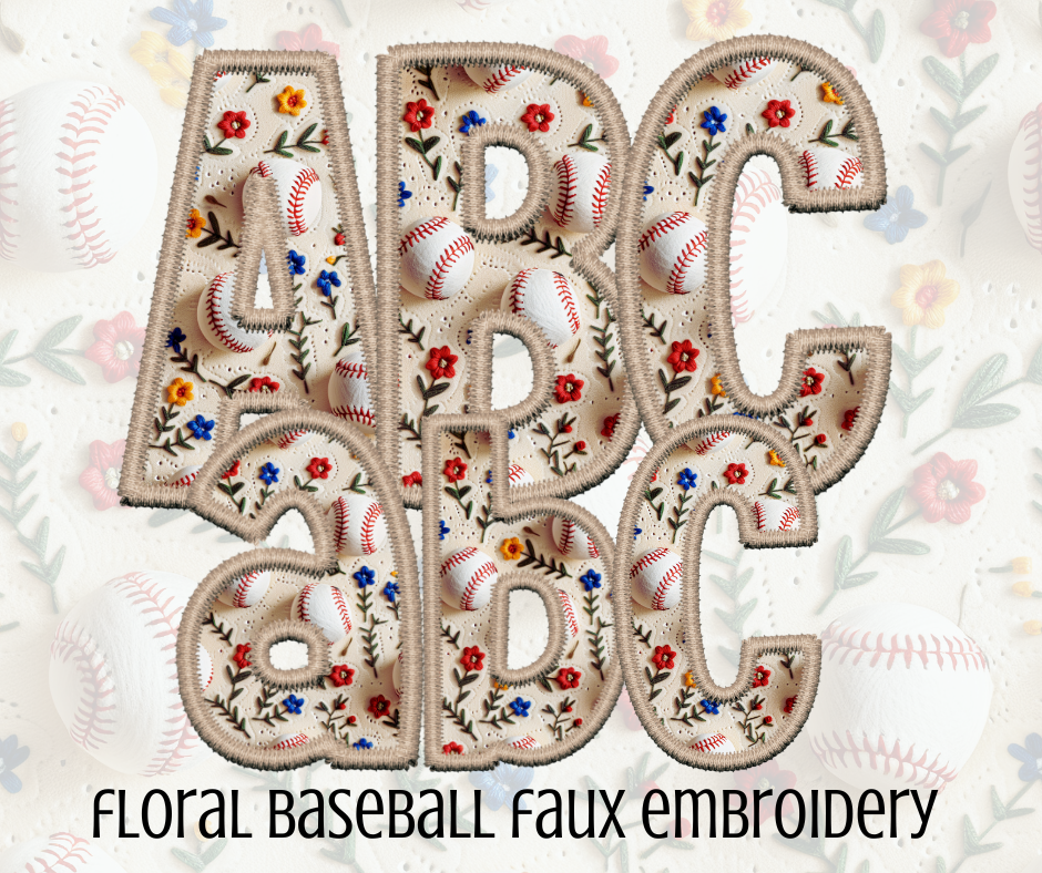 Floral Baseball- Faux Embroidery Alpha Set