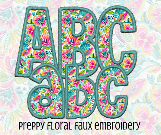 Preppy Floral- Faux Embroidery Alpha Set