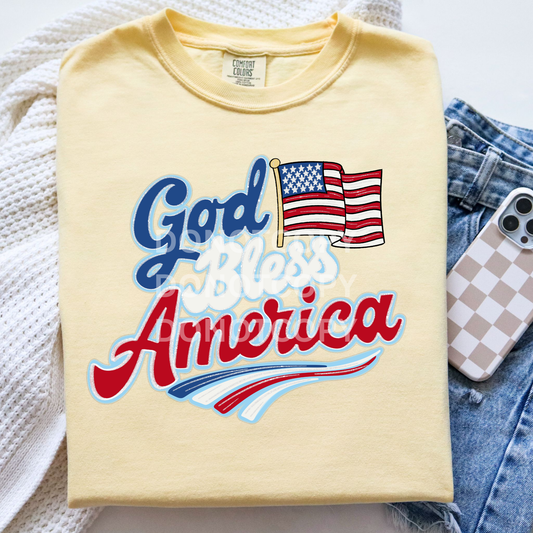 God Bless America With Flag- PNG