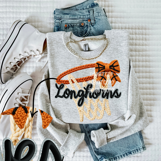 Longhorns-Basketball Faux Yarn Mascot- PNG