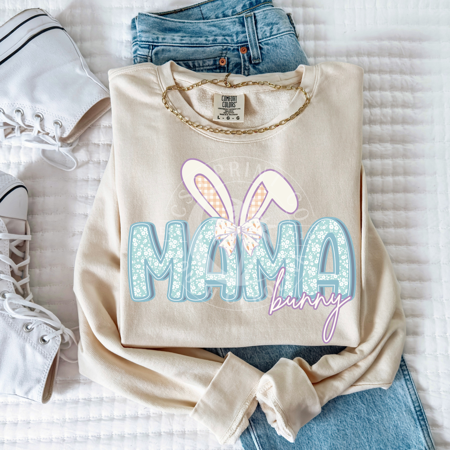 Mama Blue Floral Easter Bunny Name