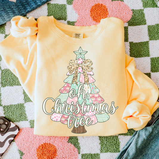 Patchwork Oh Christmas Tree- Pastel- PNG