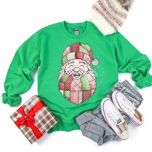 Patchwork Santa- Red & Green- PNG