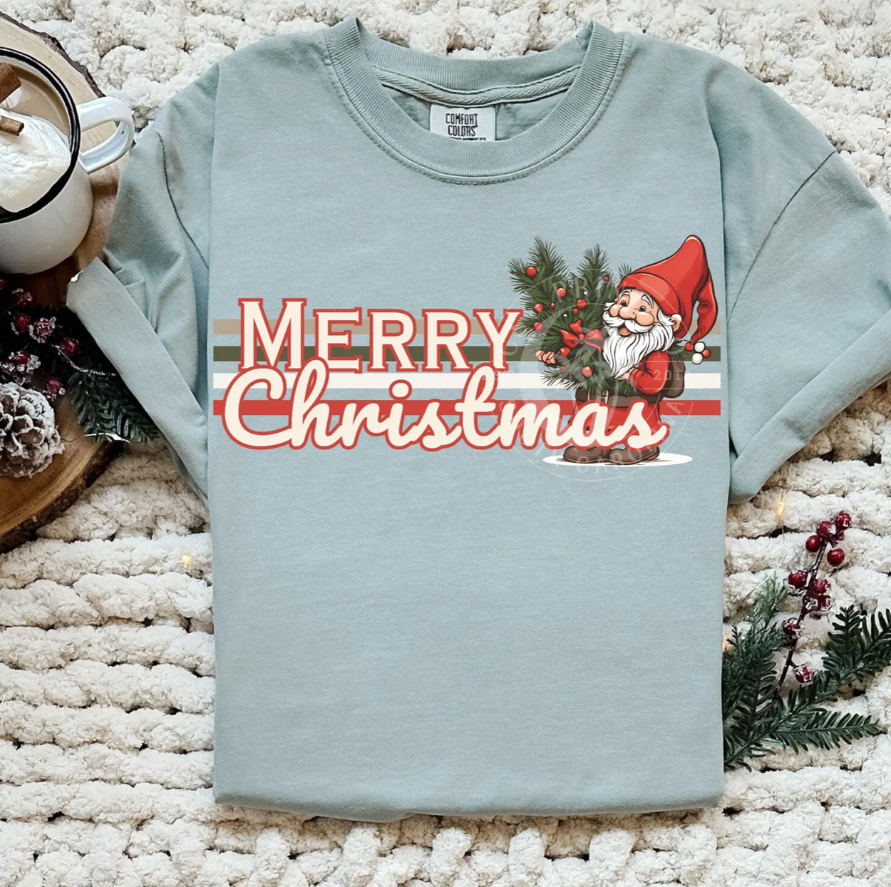 Gnome Merry Christmas Stripes-DTF Png File