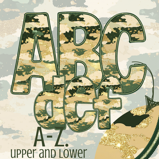 Glitter Camo- Faux Embroidery Alpha Set