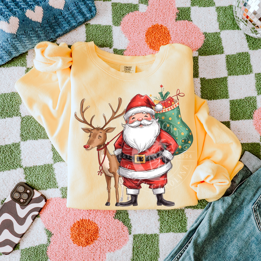 Whimsy Santa With Reindeer- PNG