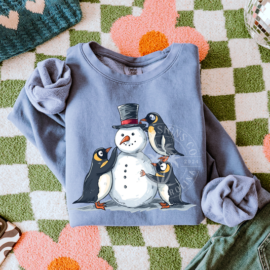 Whimsy Snowman With Penguins- PNG