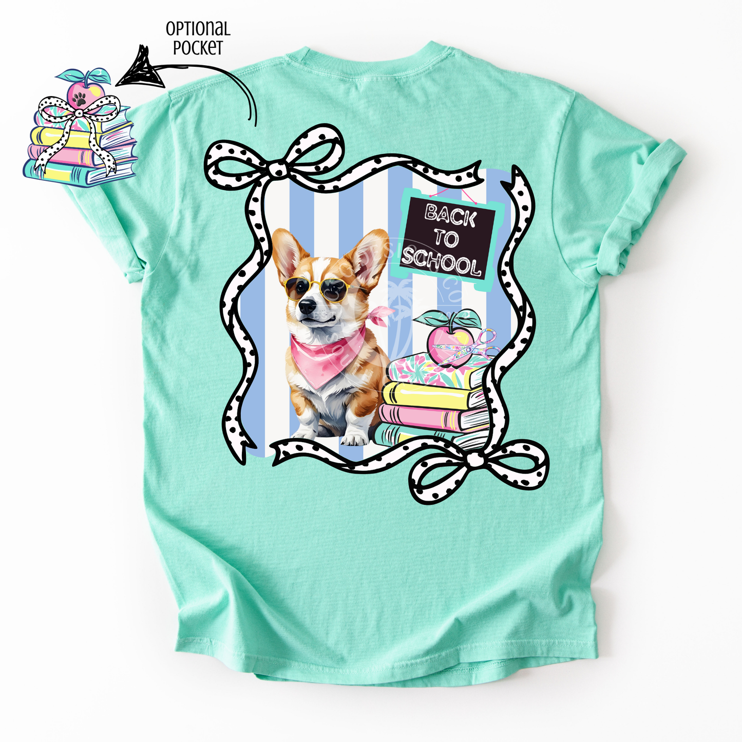 Corgi Back To School- PNG (with pocket)