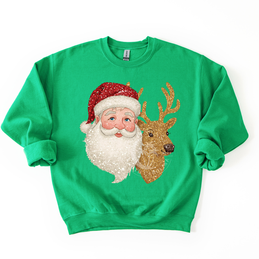 Glitter Reindeer with Santa-PNG