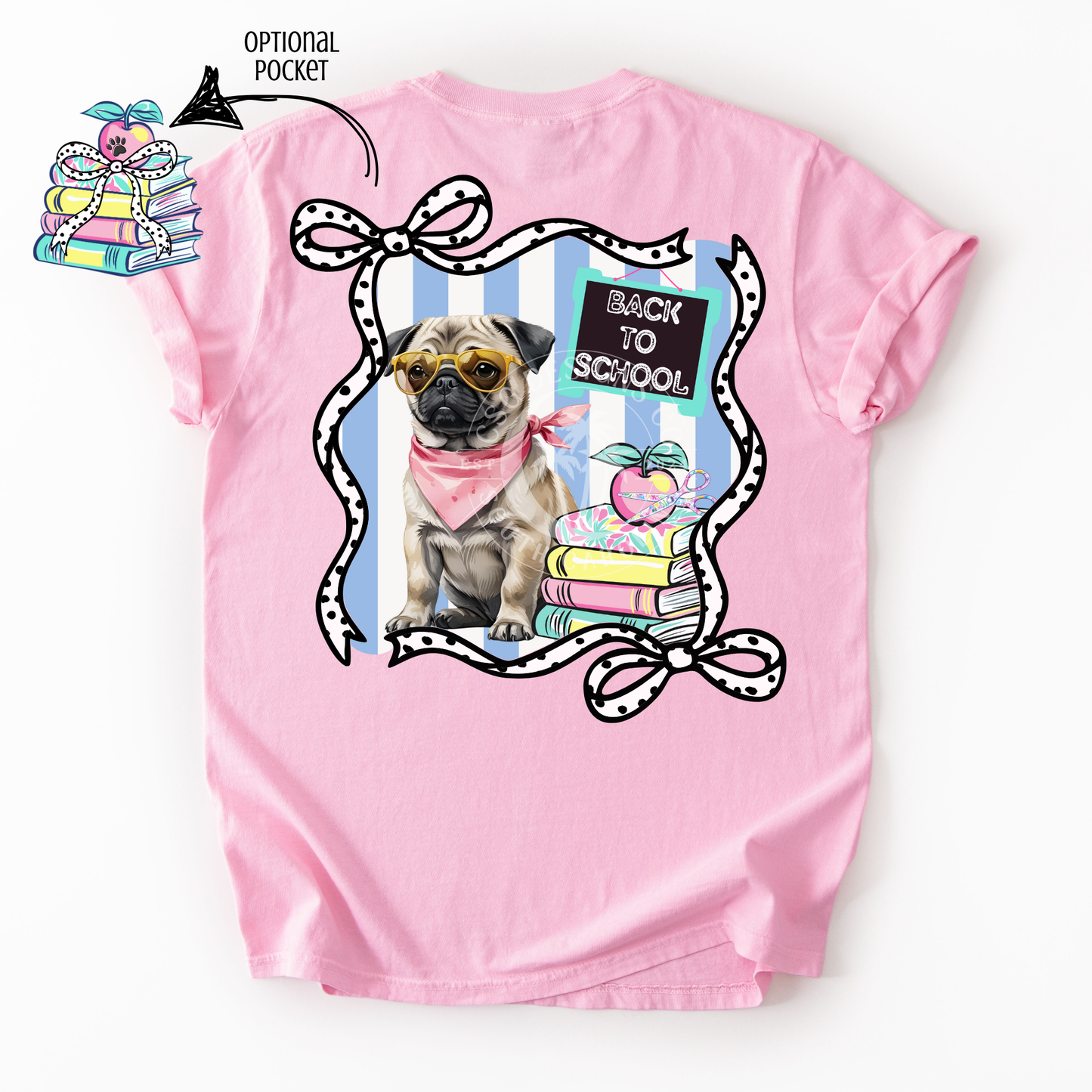 Pug Back To School- PNG (with pocket)