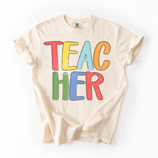 TEACHER STACKED- RETRO- PNG